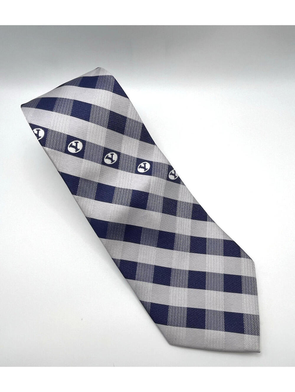BYU Brigham Young University  Cougars Tie Blue and Silver Check Long 3.5 X 64
